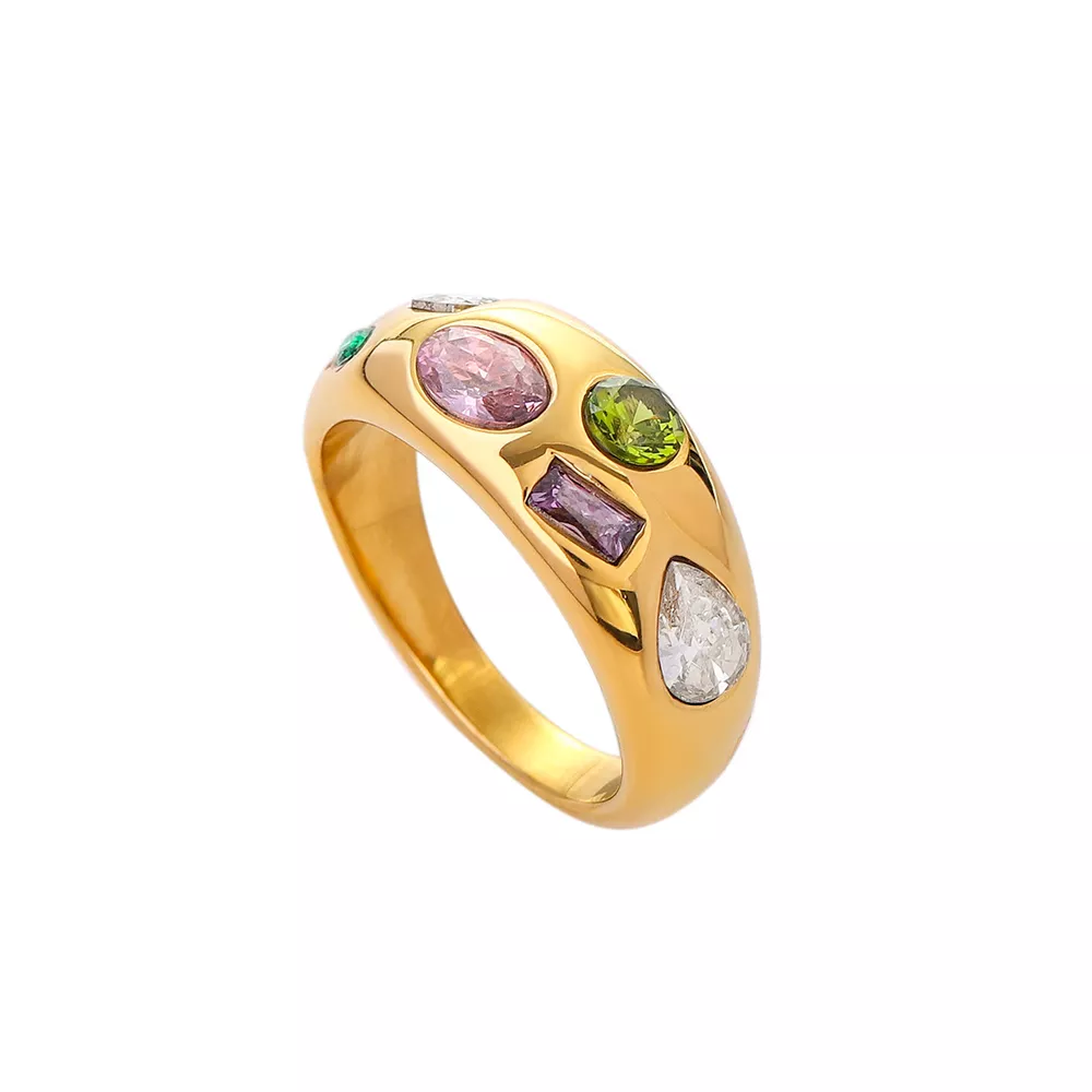 18K Gold-Plated Colorful Zircon Ring, image 4
