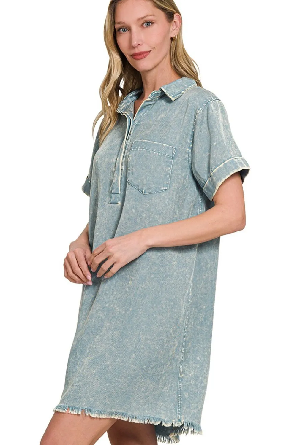 Tencel Mineral Washed Collared Shirts Dress, image 2