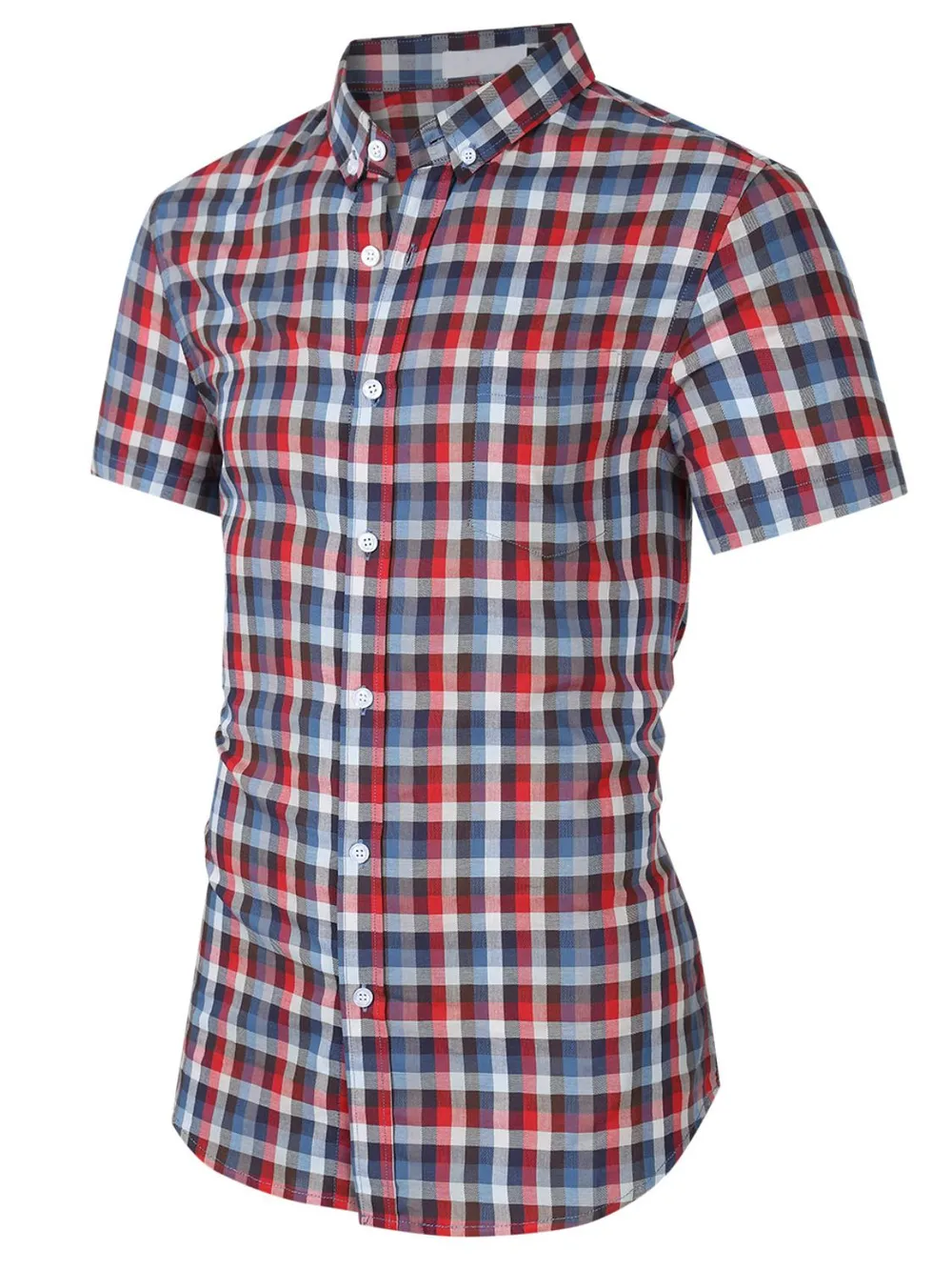Men's Plaid Collared Neck Short Sleeve Shirt, image 5