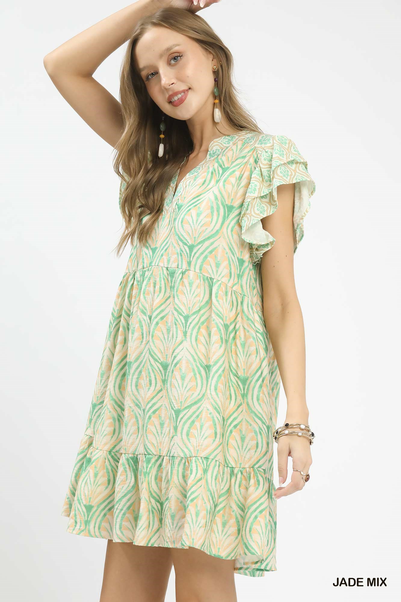 Mix Printed Flutter Sleeve Dress, image 3