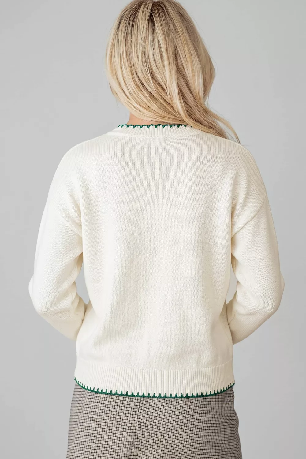 Stitched Detail Christmas Tree Holiday Casual Sweater, image 11