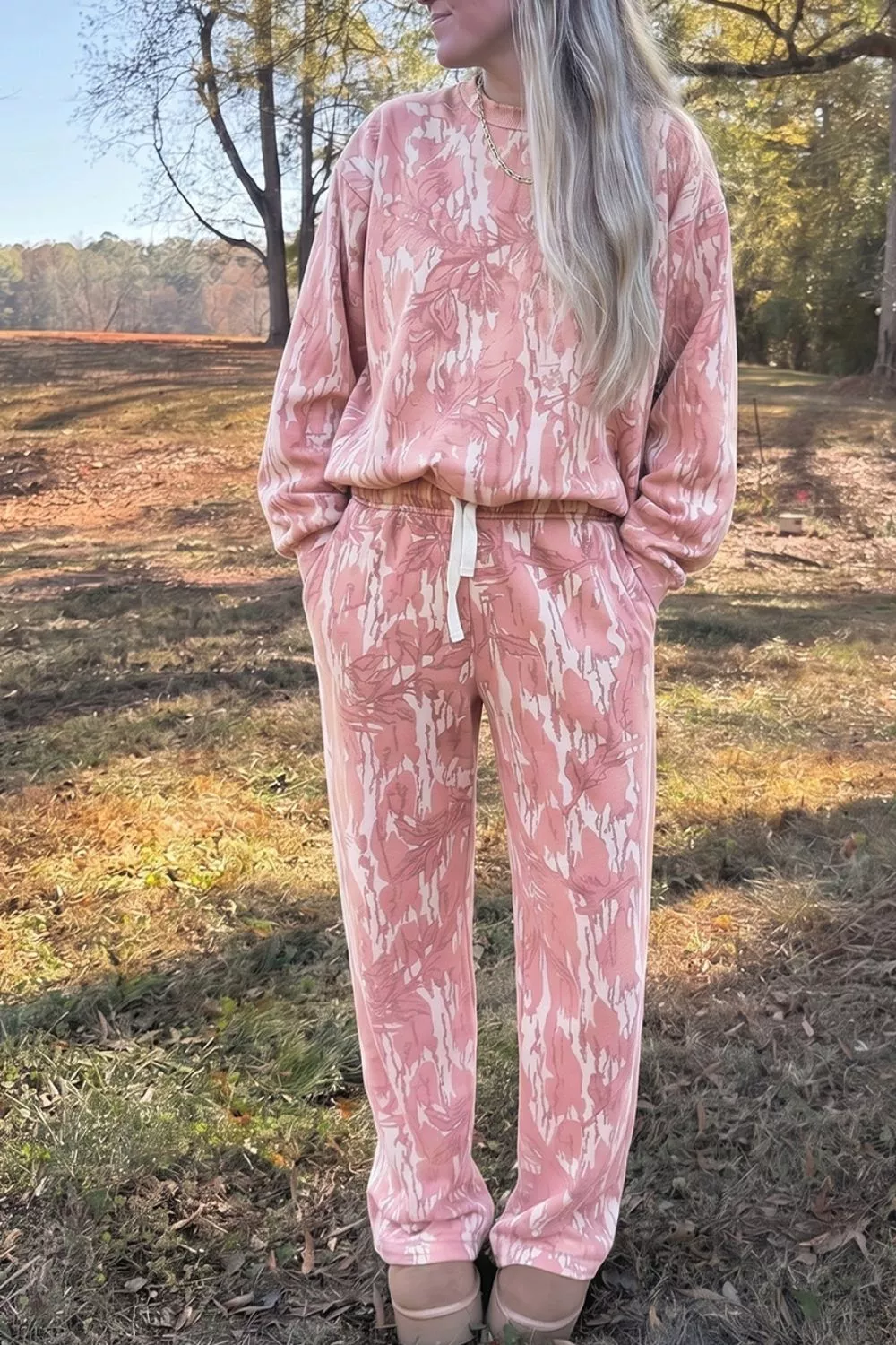 Multicolour Abstract Botanical Print Top and Drawstring Pants Set, image 3
