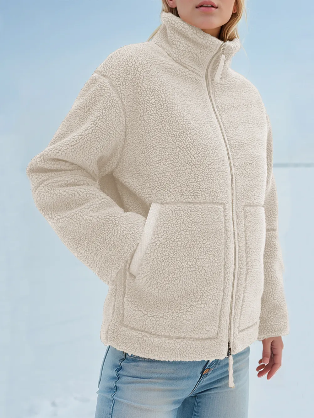Turtleneck Zip Up Long Sleeve Plush Jacket, image 22