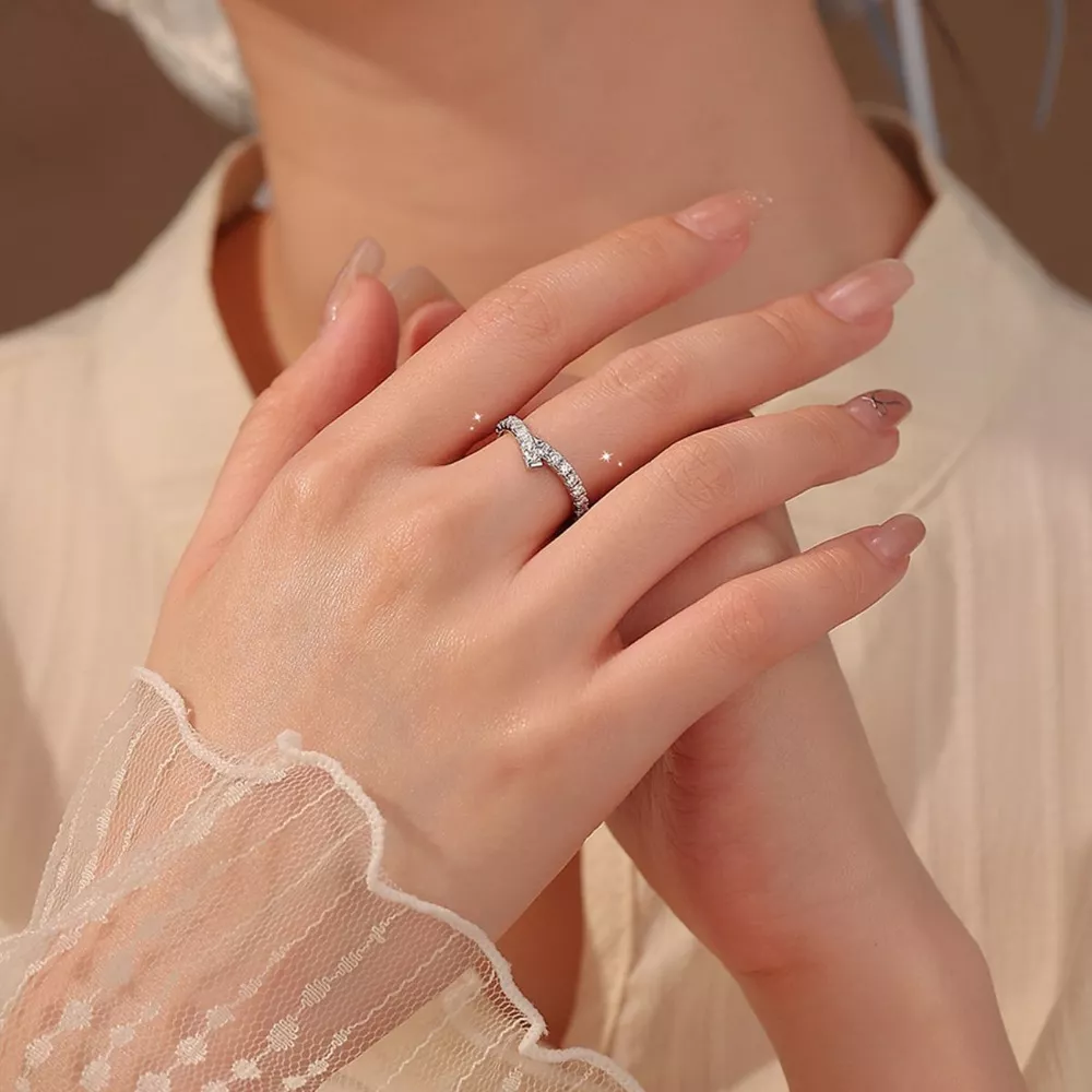 925 Sterling Silver Moissanite Geometric Ring
