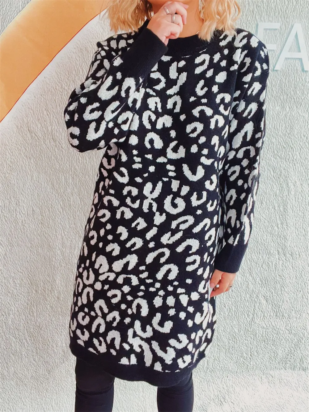 Leopard Round Neck Long Sleeve Sweater, image 6