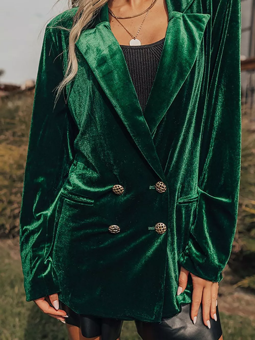 Velvet Lapel Collar Button Up Blazer, image 11