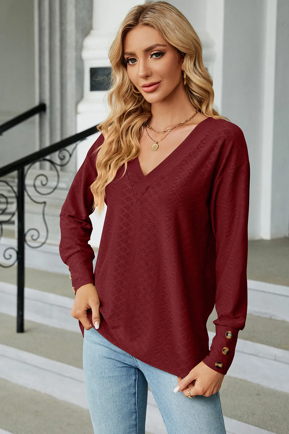 V-Neck Lantern Sleeve T-Shirt, image 10