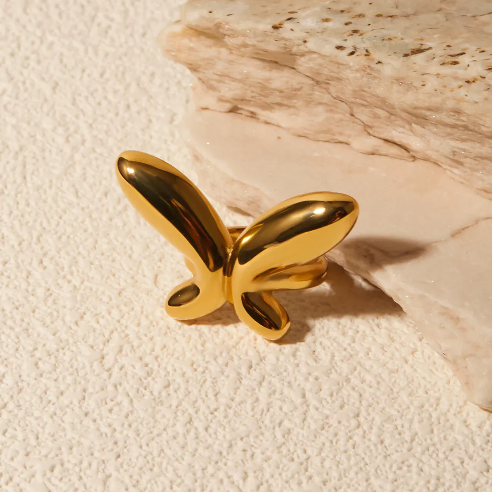 18K Gold-Plated Stainless Steel Butterfly Ring, image 3
