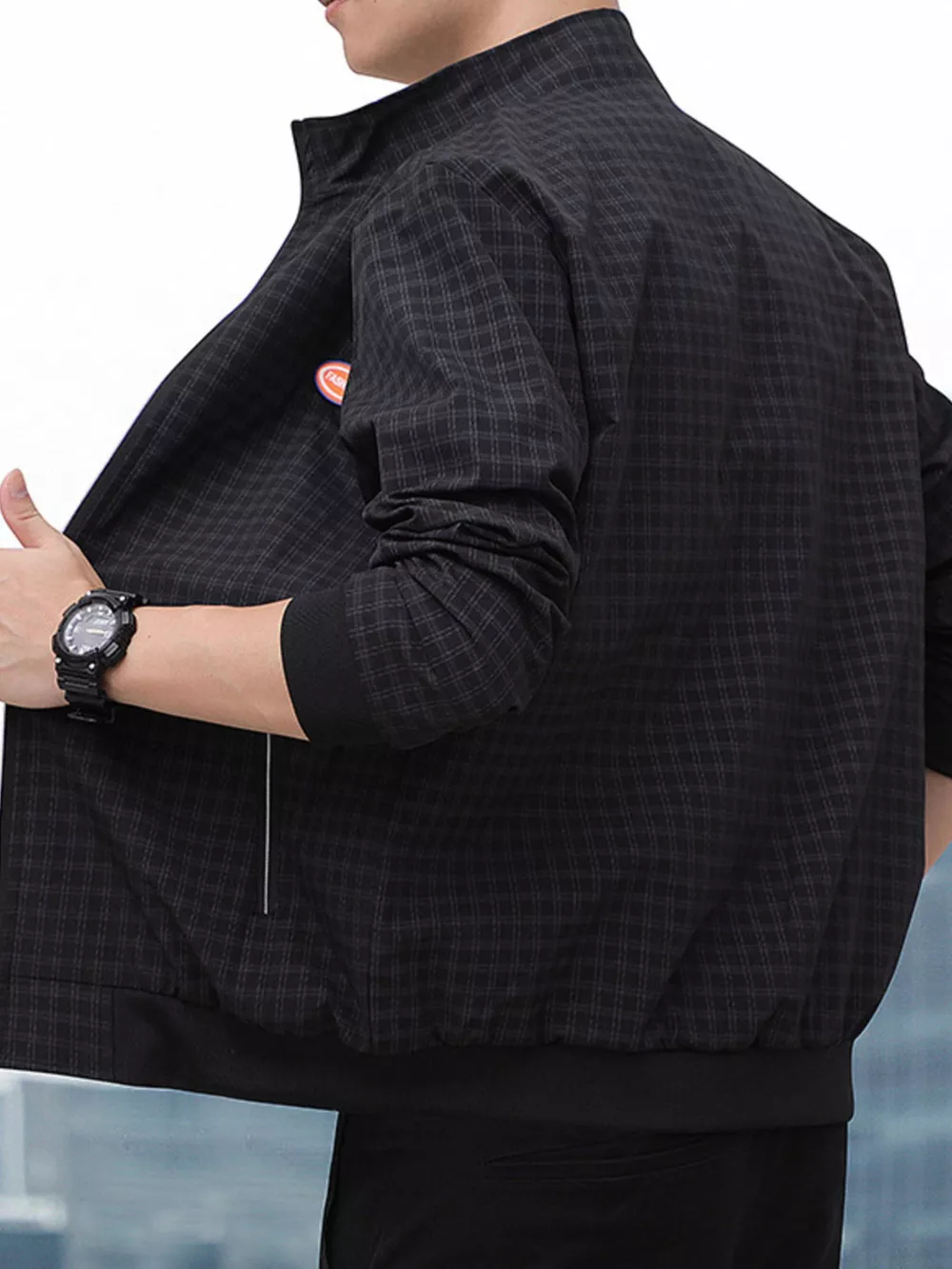Men's Plus Size Plaid Lightweight Zip-Up Jacket, image 6