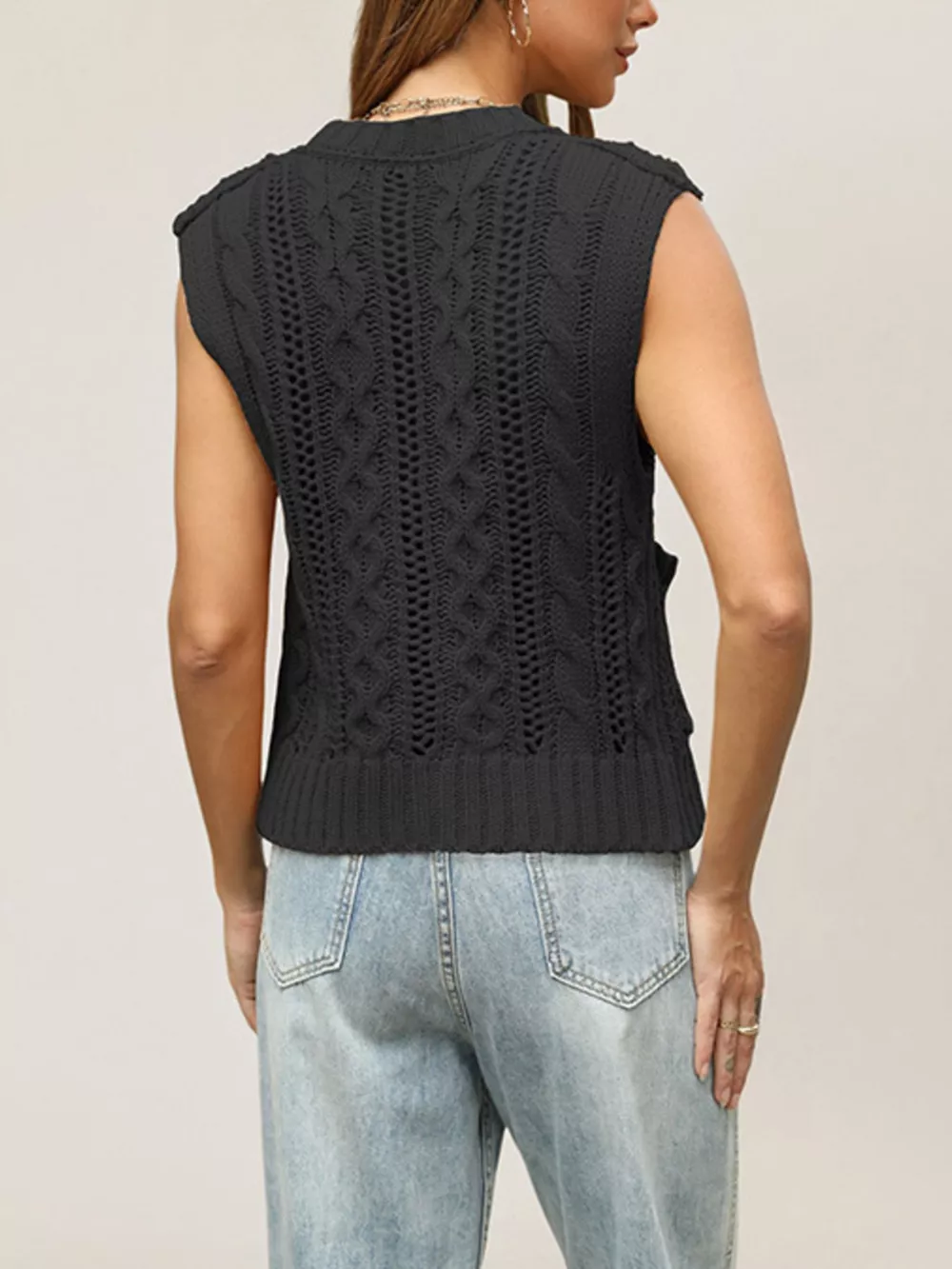 Cable-Knit Button-Down Sweater Vest, image 7