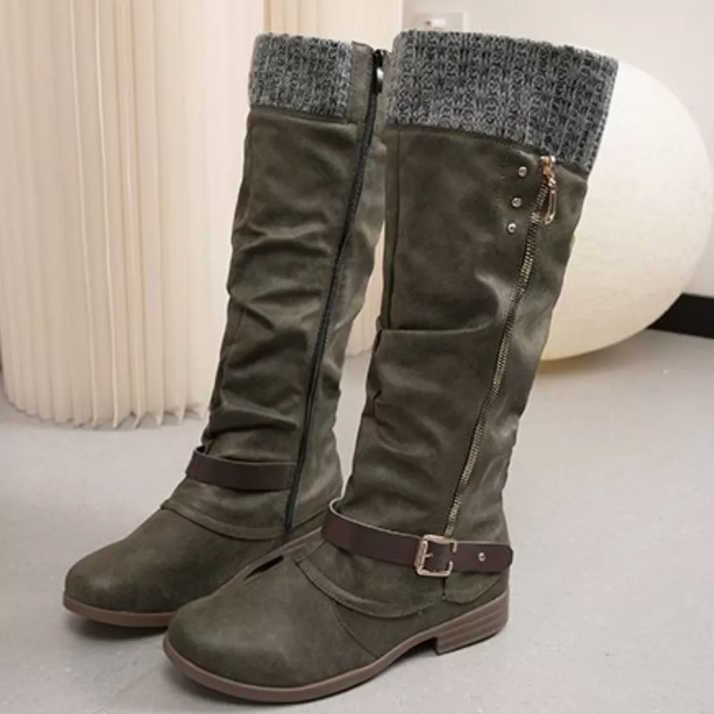 Knee High Slouch Boots with Knit Cuff, image 4
