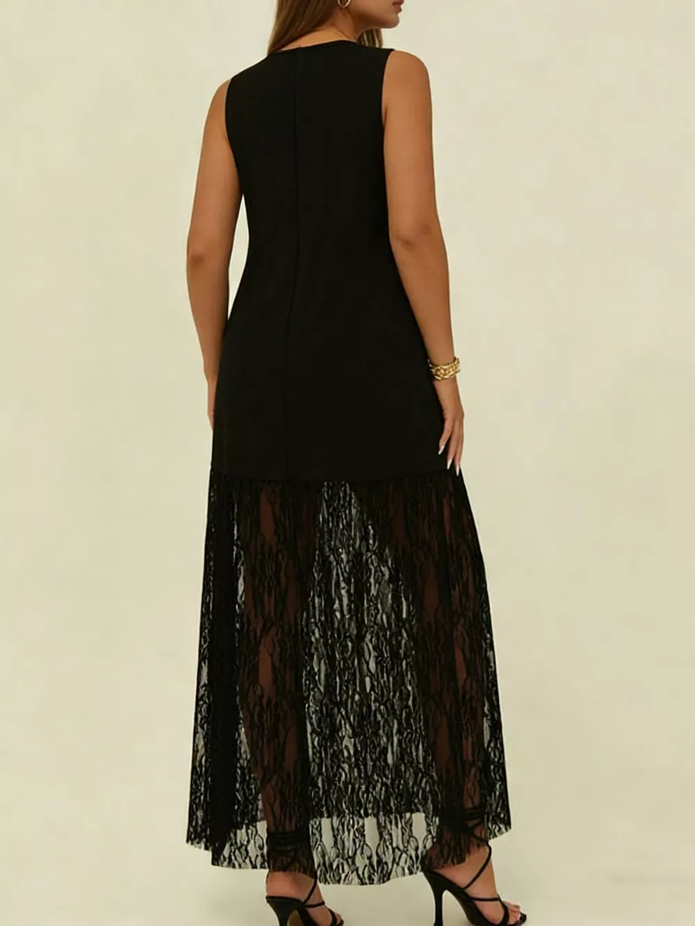 Plus Size Sleeveless Lace Trim Maxi Dress, image 5