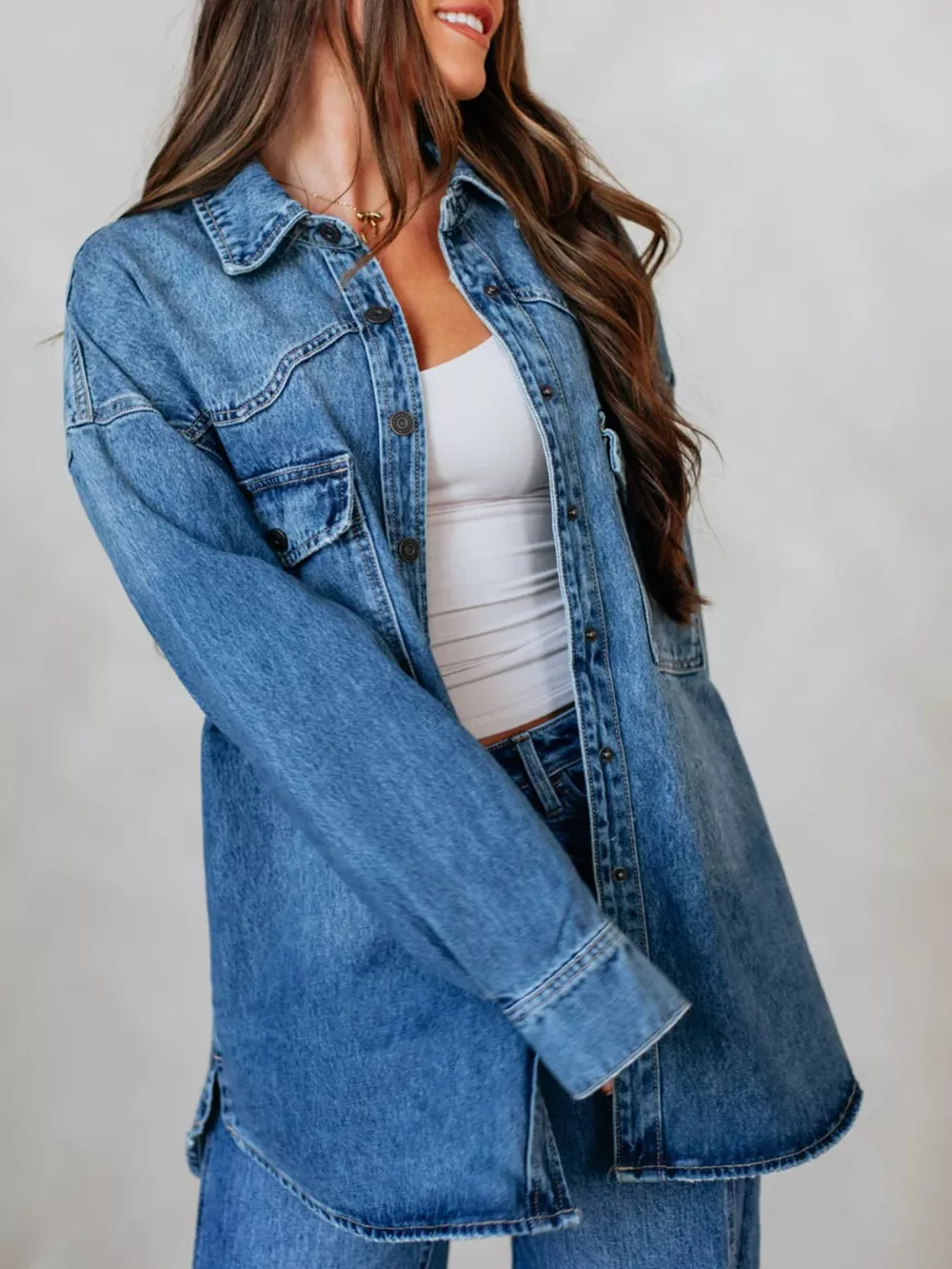 Snap Down Dropped Shoulder Denim Jacket, image 5