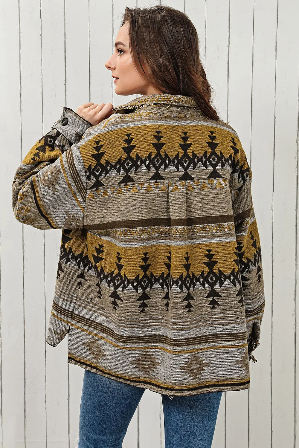 Pocketed Geometric Collared Neck Jacket, image 3
