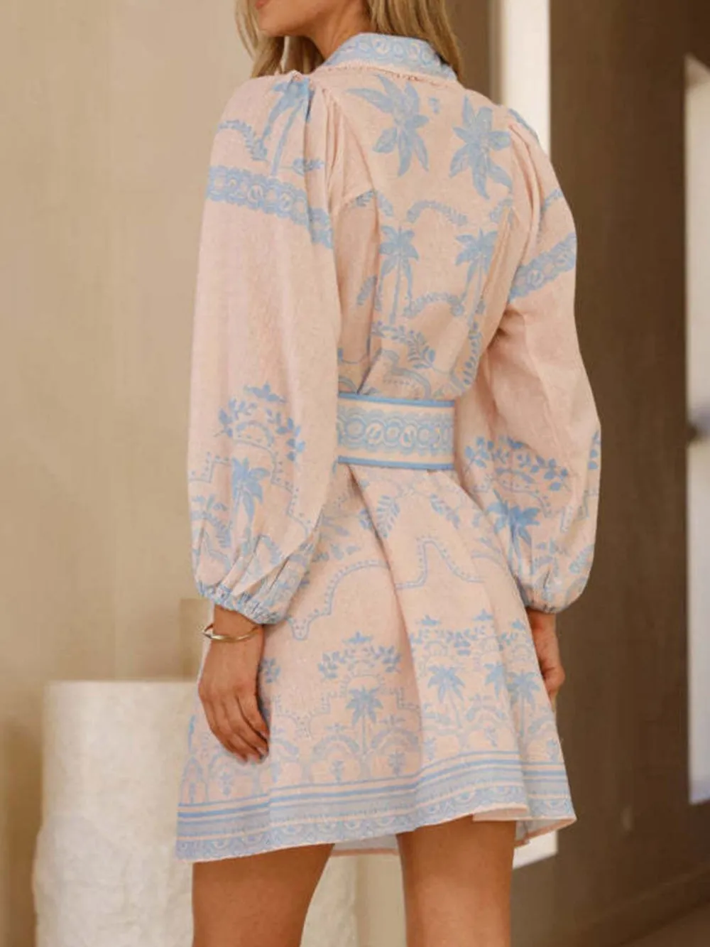 Printed Button Down Shirt Dress with Belt, image 5