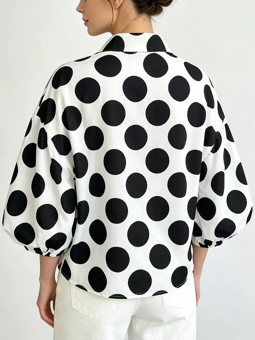 Polka Dot Puff Sleeve Shirt, image 2