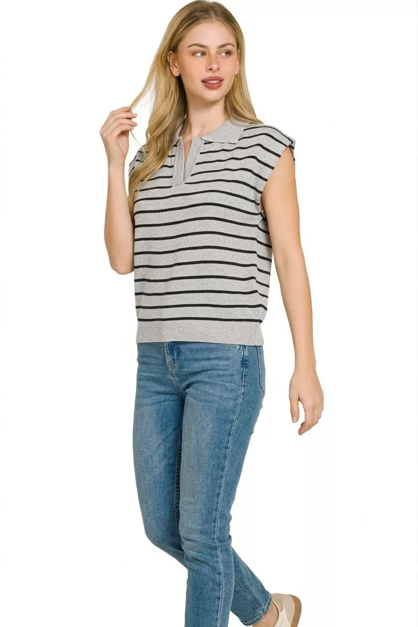Viscose Striped Collared Sweater Vest, image 2