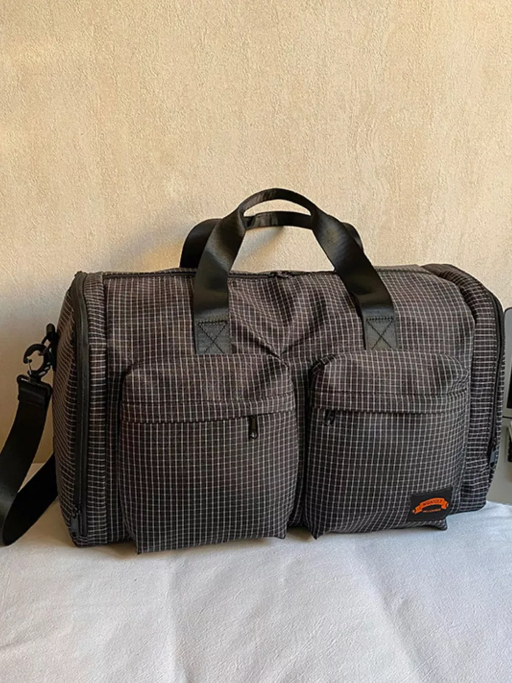 Plaid Duffel Bag with Multiple Pockets, image 3