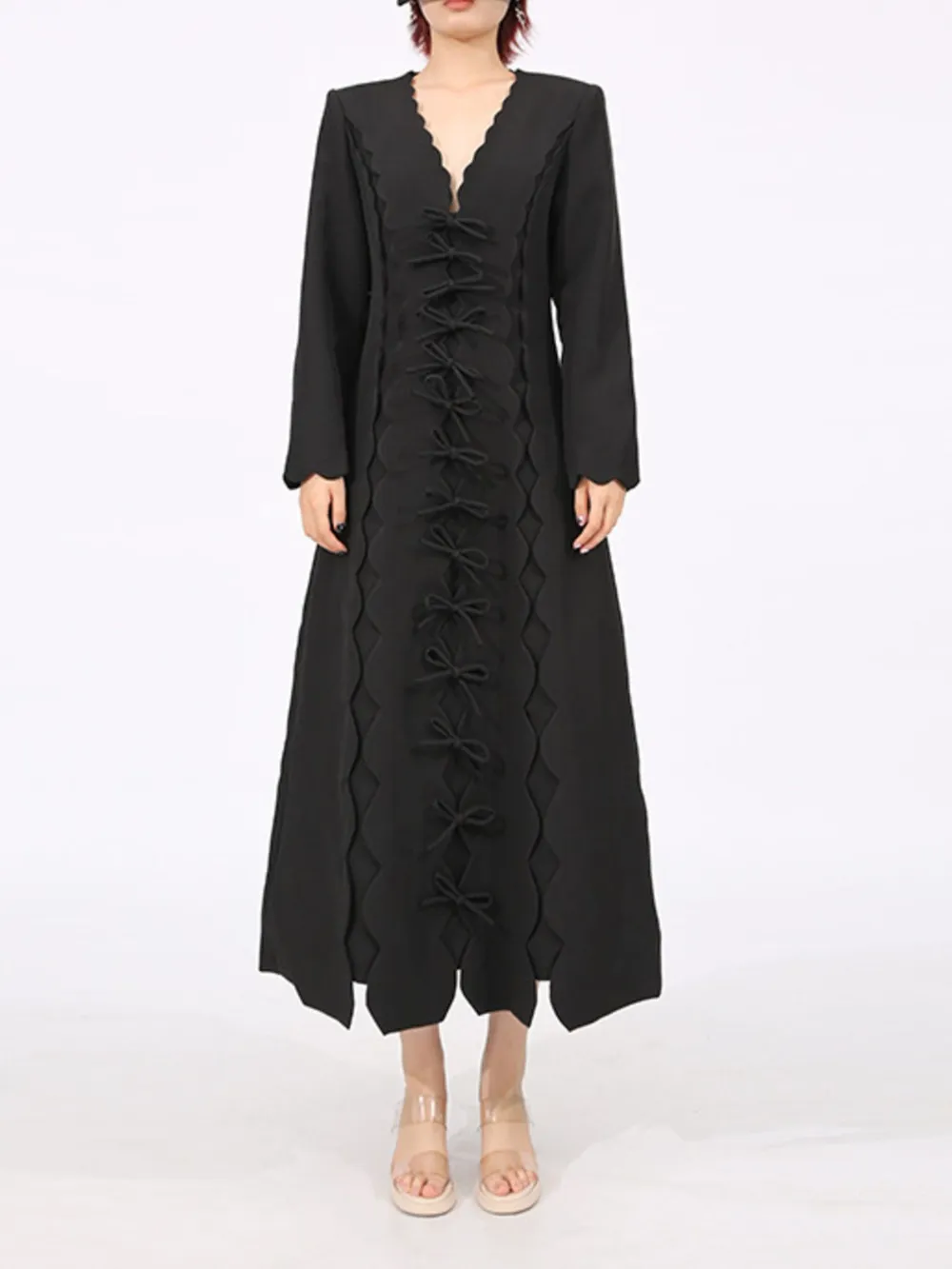Long Sleeve Bow Front Midi Dress, image 4