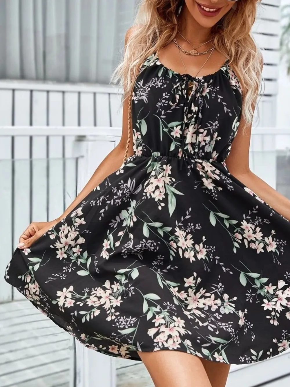 Floral Print Spaghetti Strap Summer Mini Dress, image 6