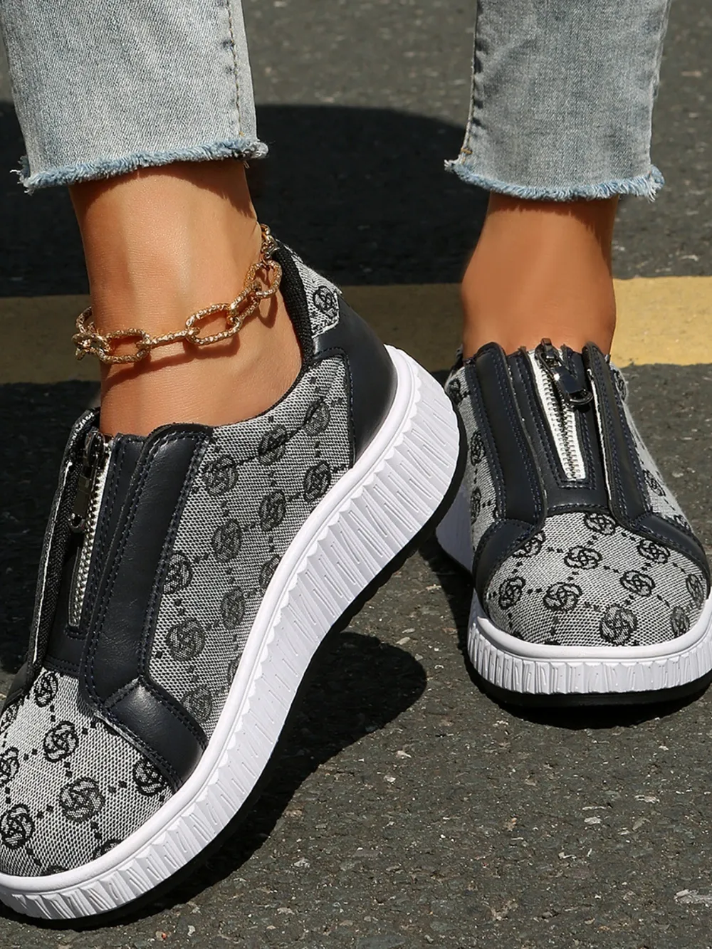 Floral Round Toe Sneakers with Zip, image 10