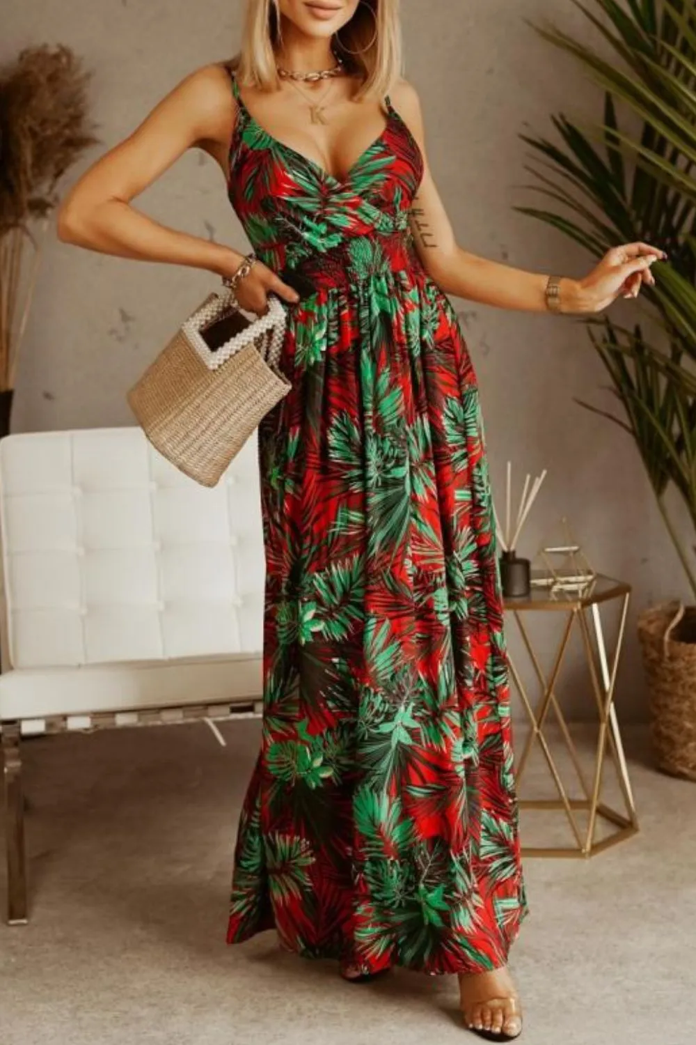 Printed Spaghetti Strap Maxi Dress, image 5