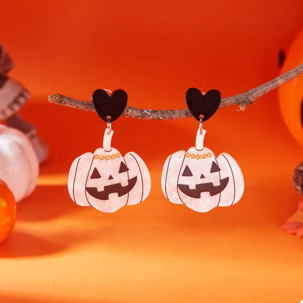 Halloween Pumpkin Heart Drop Earrings, image 3