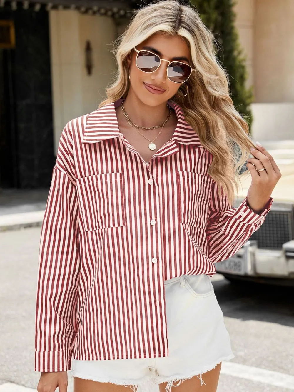Striped Button Up Long Sleeve Shirt, image 3