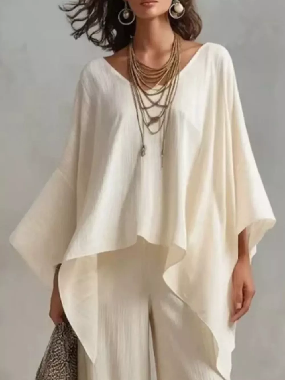 Loose Fit V-Neck Top and Pants Two-Piece Set, image 5