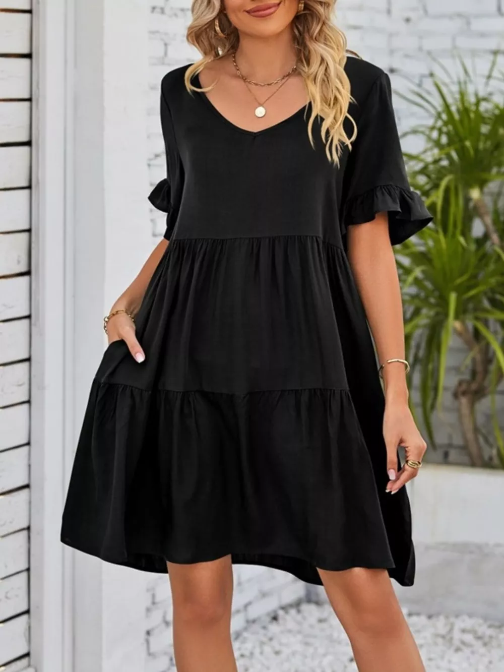 Ruffled Sleeve Tiered Mini Dress, image 6