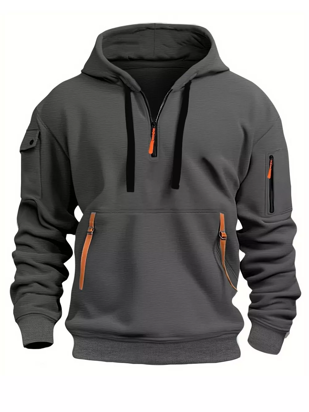 Men's Full Size Drawstring Half-Zip Pocket Hoodie Plus Size, image 2