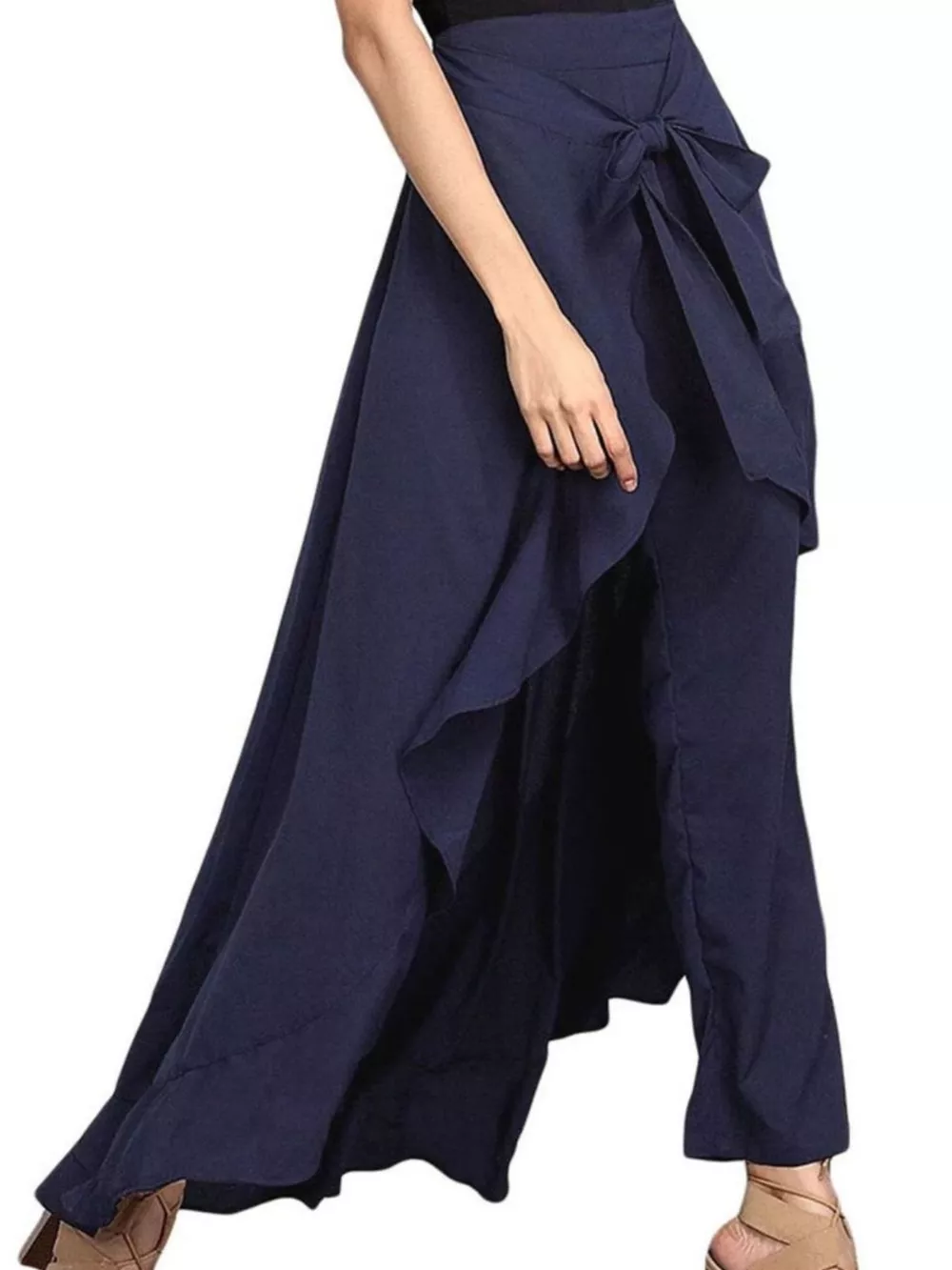 Full Size High-Waisted Tie-Front Ruffled Wide-Leg Pants Plus Size, image 7