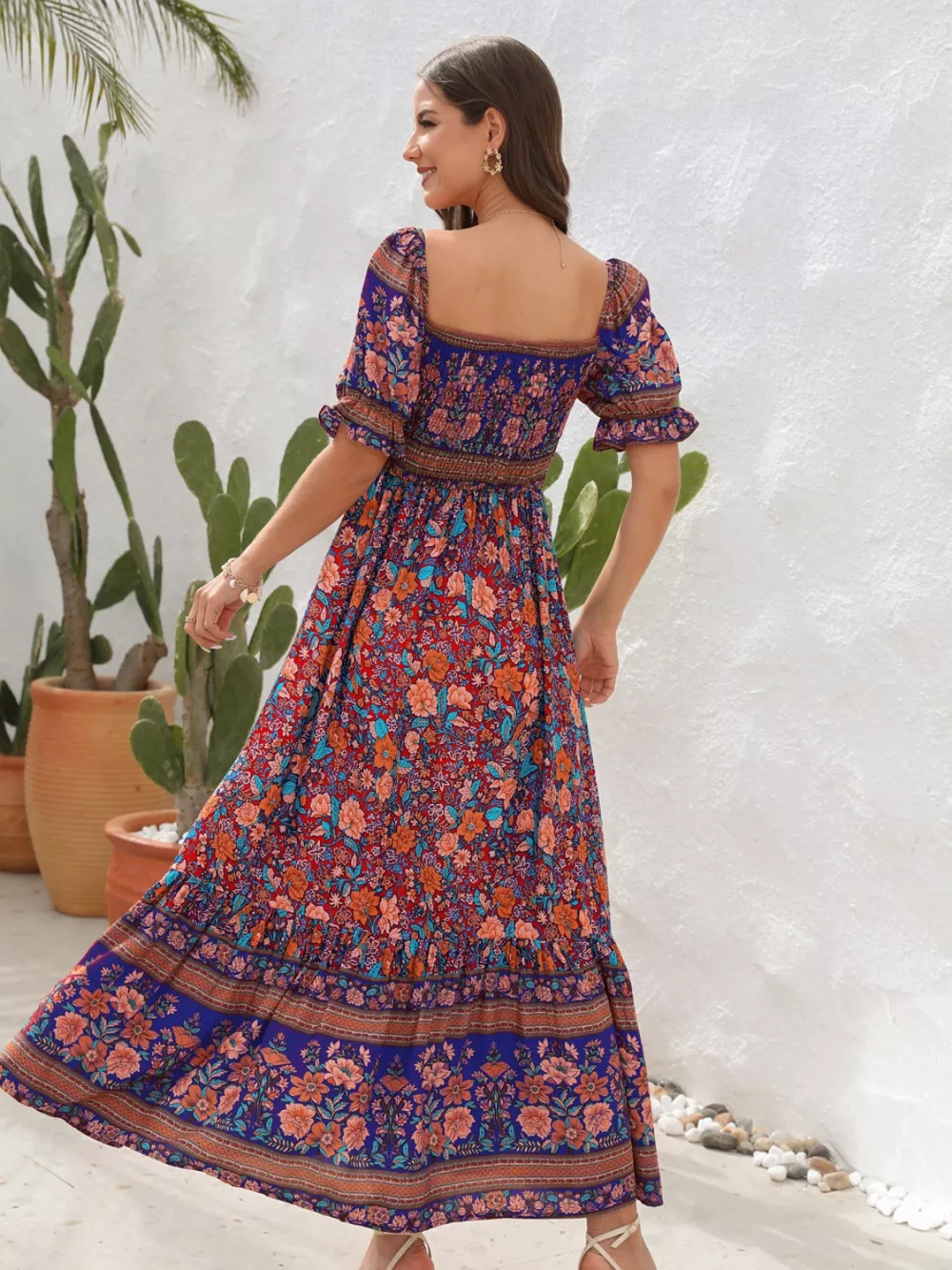 Floral Flounce Sleeve Midi Dress, image 3
