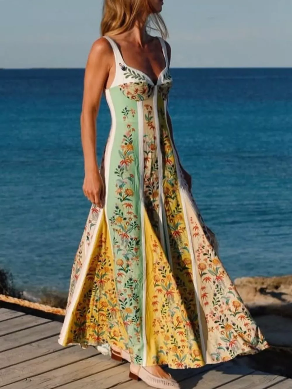 Floral Print Sweetheart Neck Maxi Dress, image 3