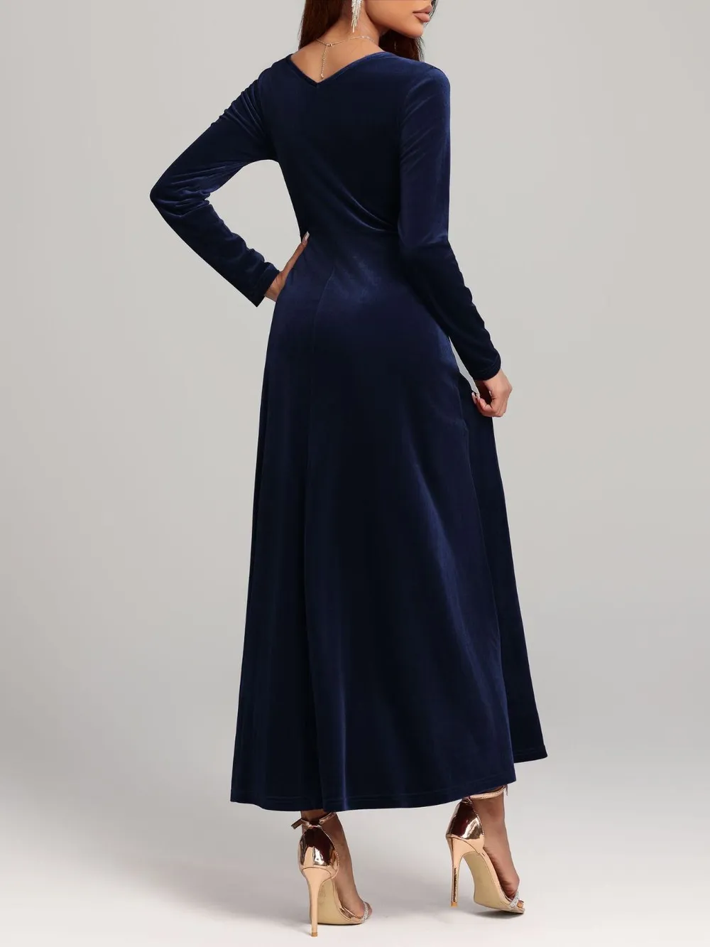 Square Neck Long Sleeve Velvet Dress, image 11
