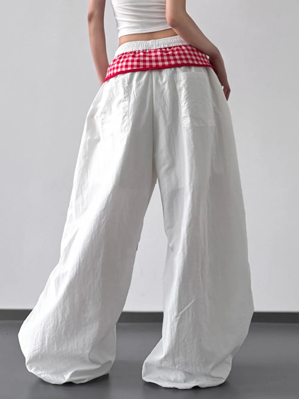 Wide Leg Pants with Checkered Detail, image 10