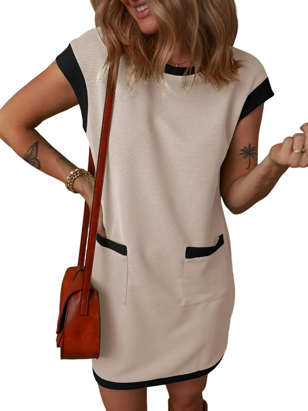 Round Neck Cap Sleeve Mini Dress, image 2