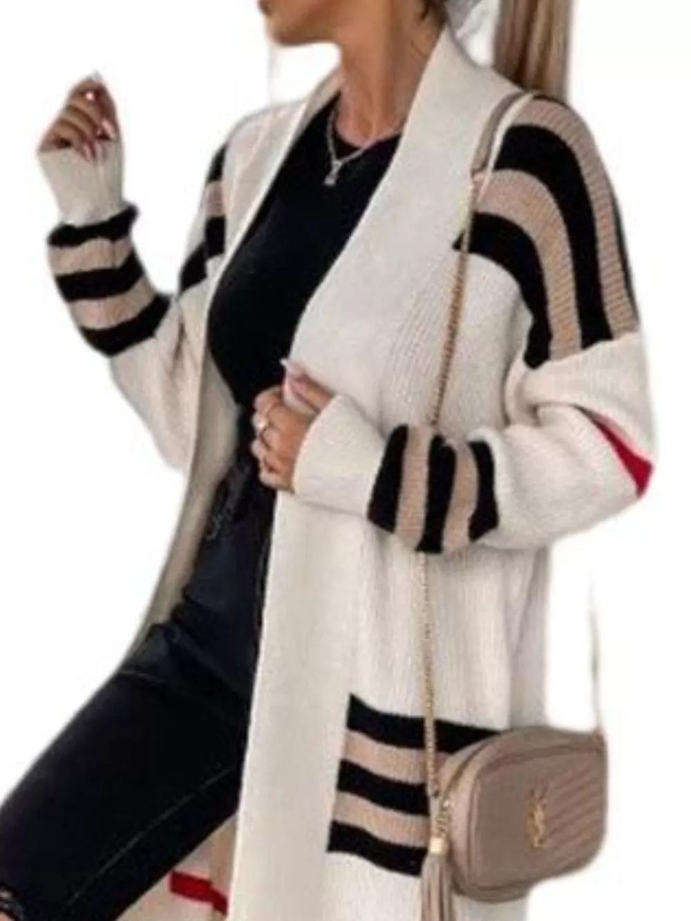 Striped Longline Open Front Cardigan, image 6