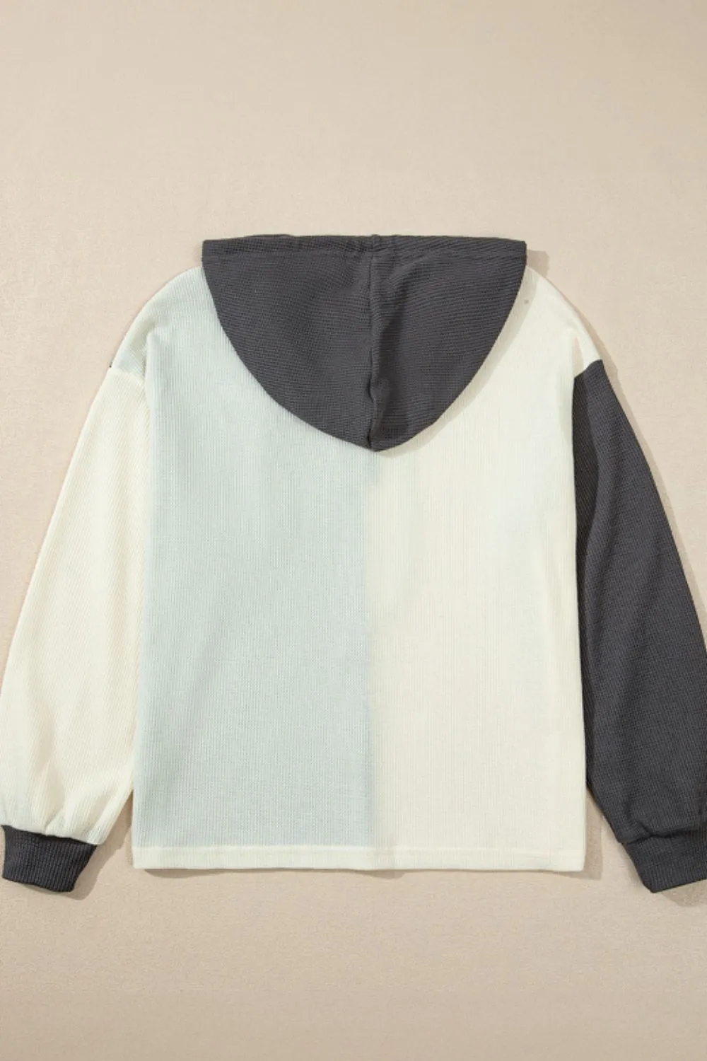Waffle-Knit Two-Tone Long Sleeve Hoodie, image 3