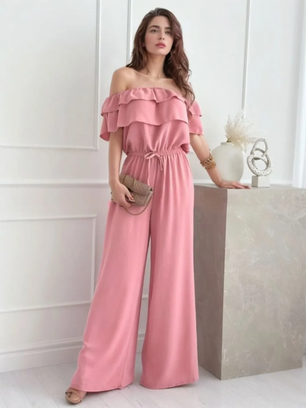 Ruffled Off Shoulder Wide Leg Jumpsuit, image 4