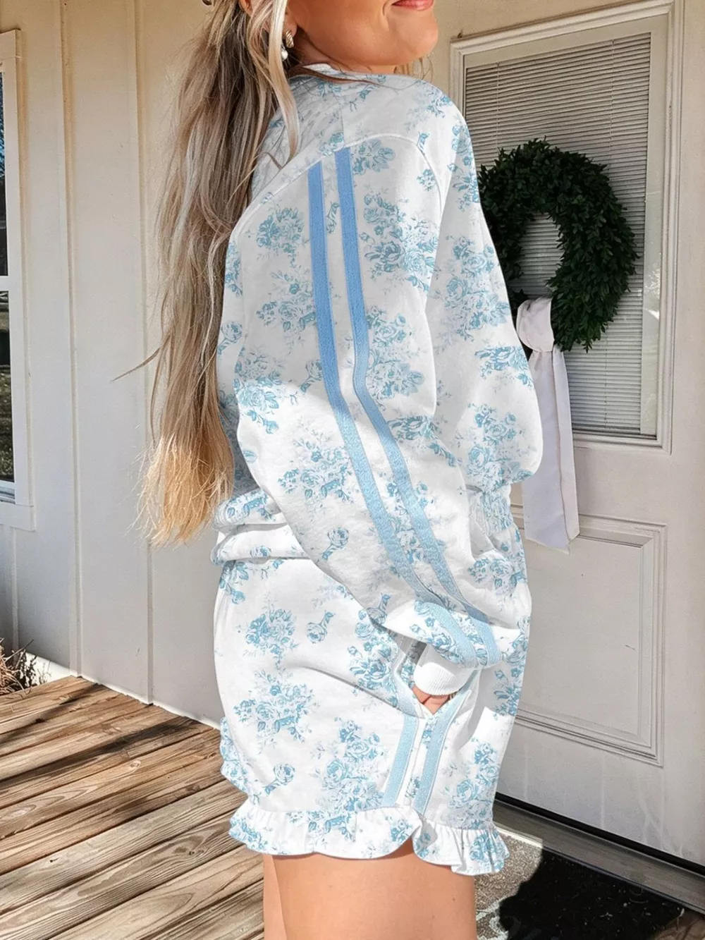 Floral Print Long Sleeve Sweatshirt and Shorts Set, image 2