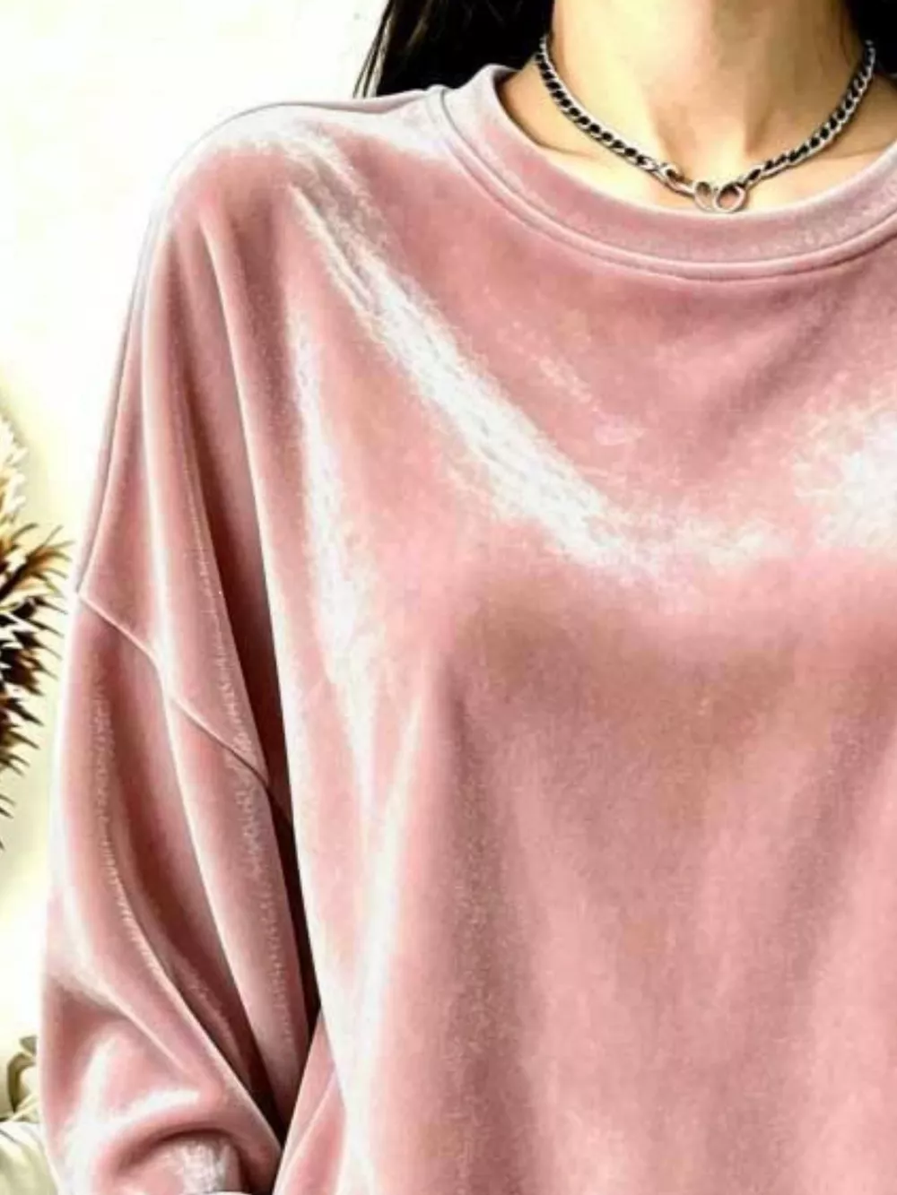 Full Size Velvet Dropped Shoulder Sweatshirt Plus Size, image 2