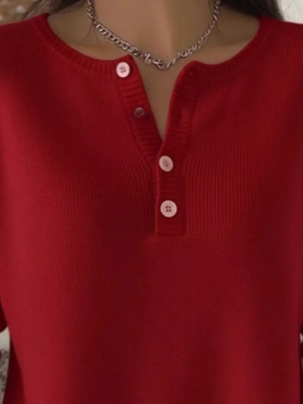 Full Size Button Detail Ribbed Knit Sweater Plus Size, image 9