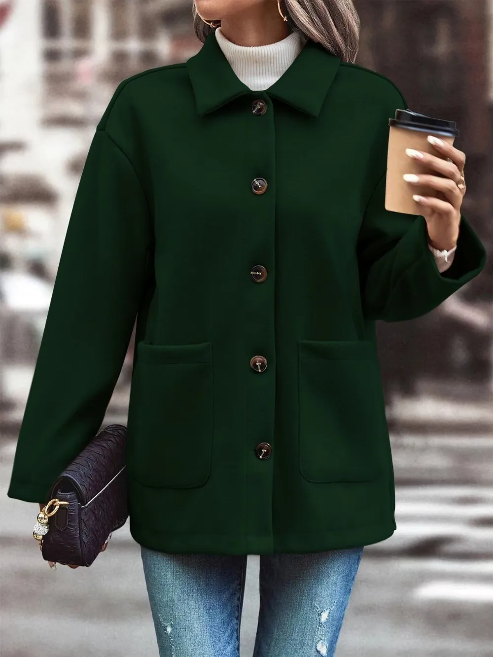 Pocketed Collared Neck Button Up Jacket, image 4
