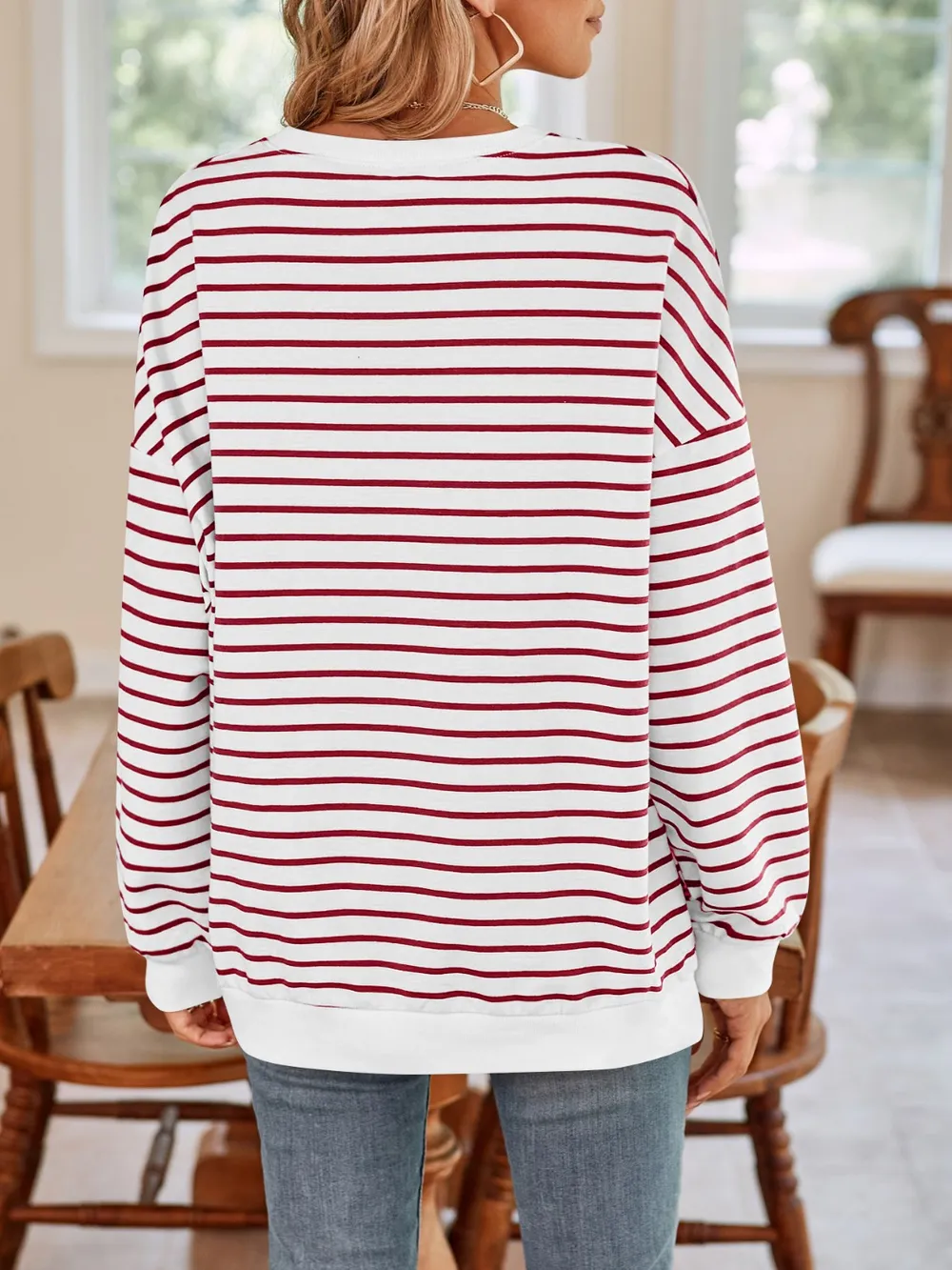 Striped Round Neck Long Sleeve Sweatshirt, image 17
