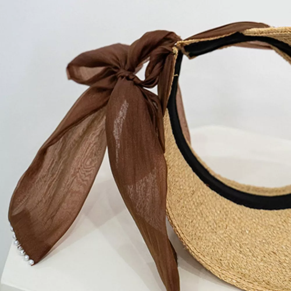 Ribbon-Tie Straw Visor Sun Hat, image 3
