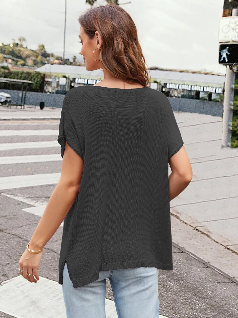 Notched Short Sleeve Knit Top, image 13