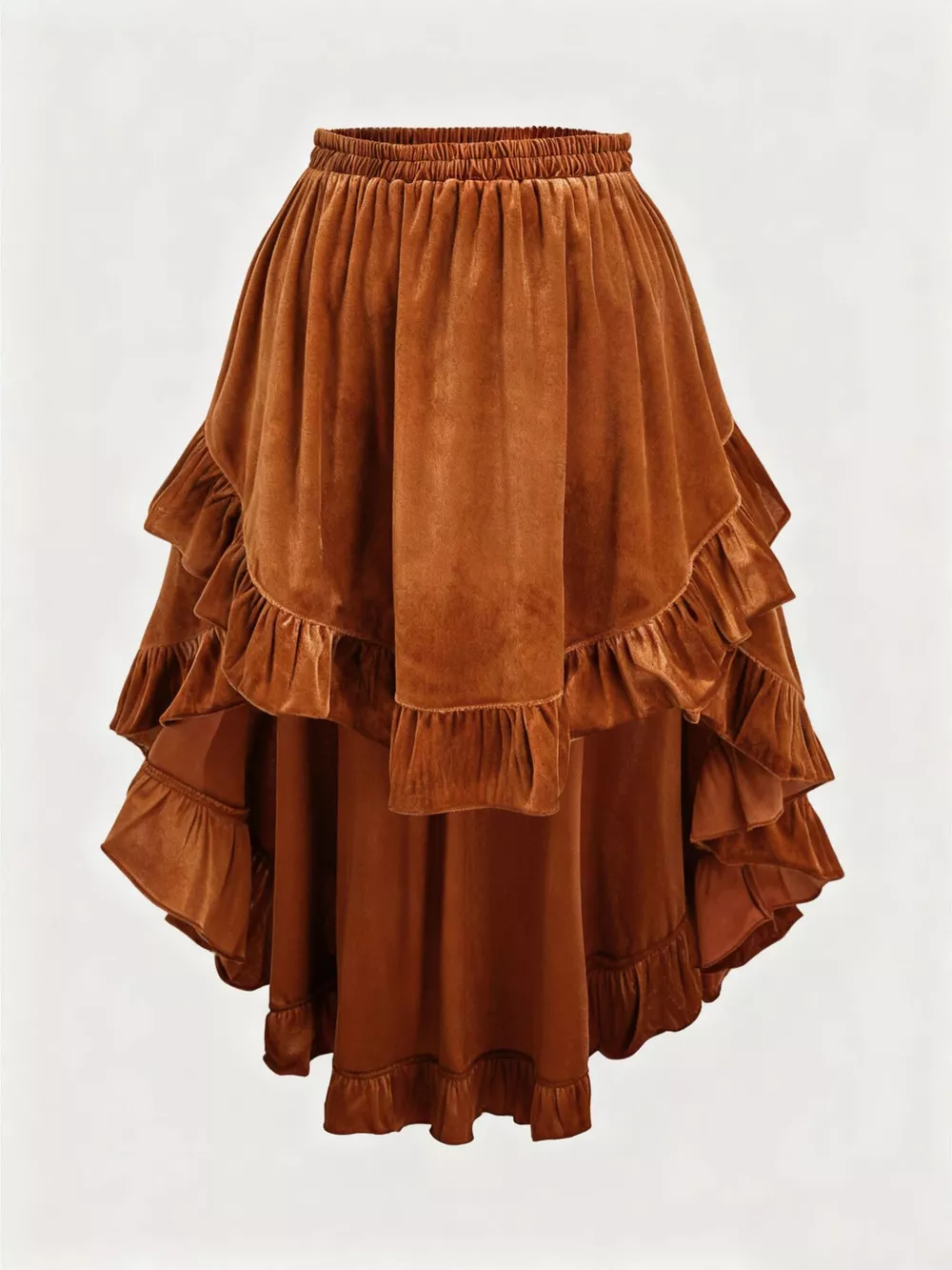 Plus Size Ruffled Velvet Elastic Waist Skirt, image 5