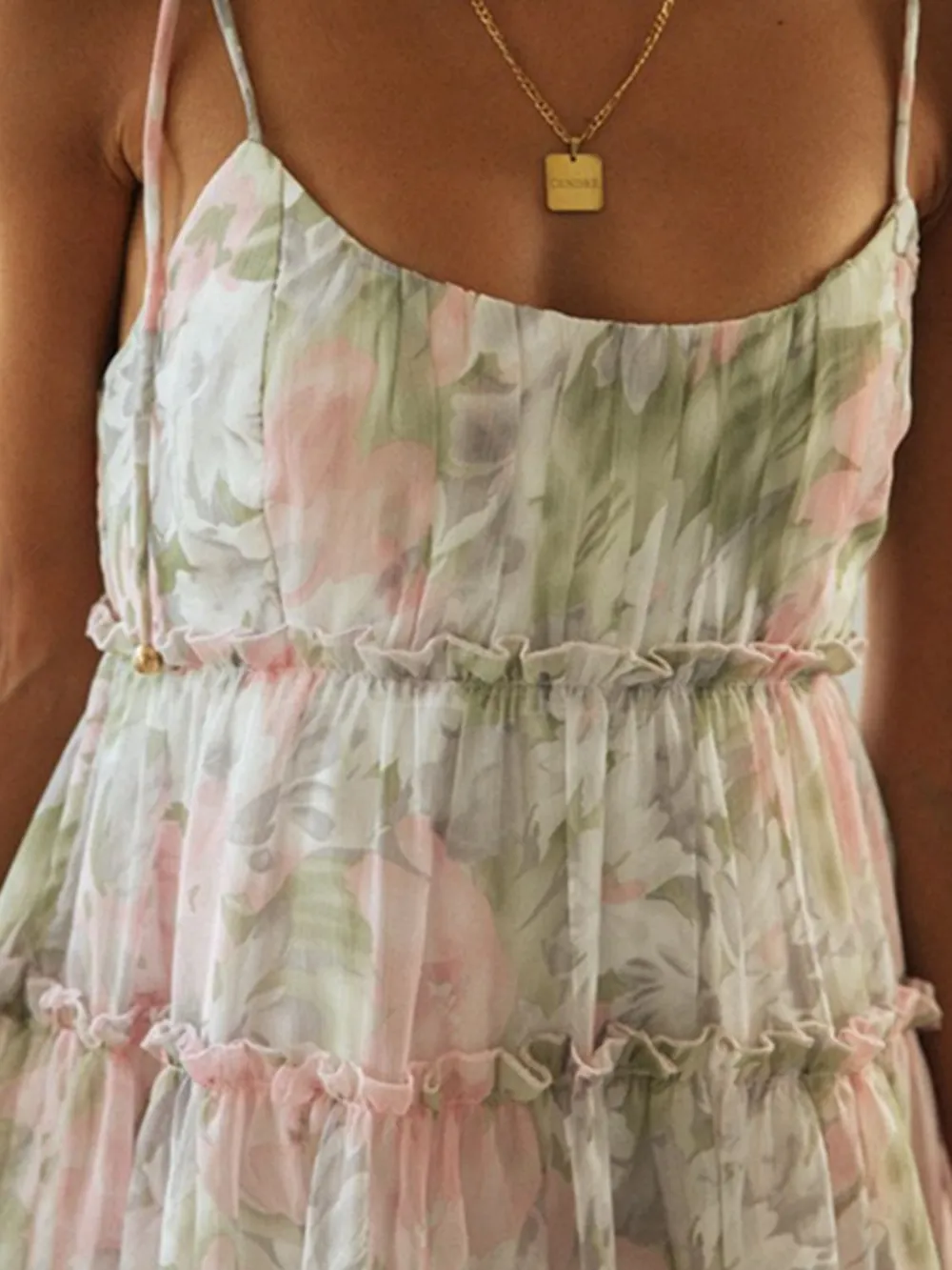 Frill Printed Square Neck Mini Cami Dress, image 3
