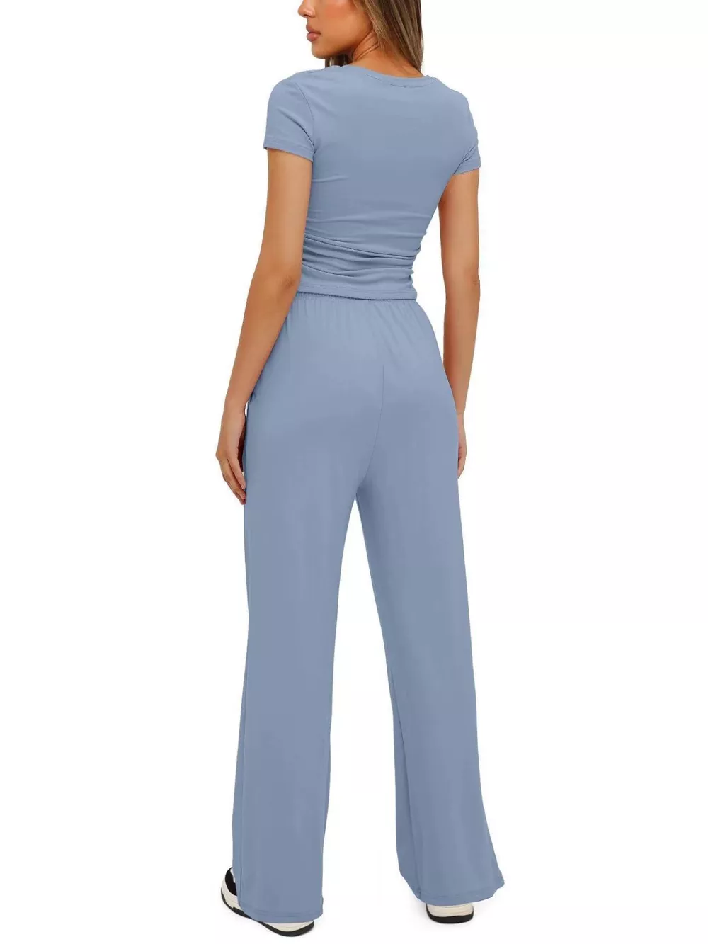 Round Neck Short Sleeve Top and Pants Set, image 12